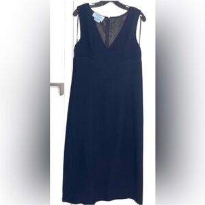 Prada Navy Blue Sleeveless V-Neck Sheath Midi Dress Size 40